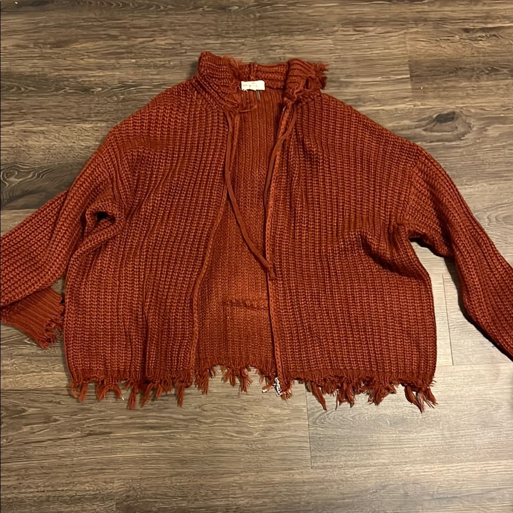 Rust Frayed Hem Women’s Sweater